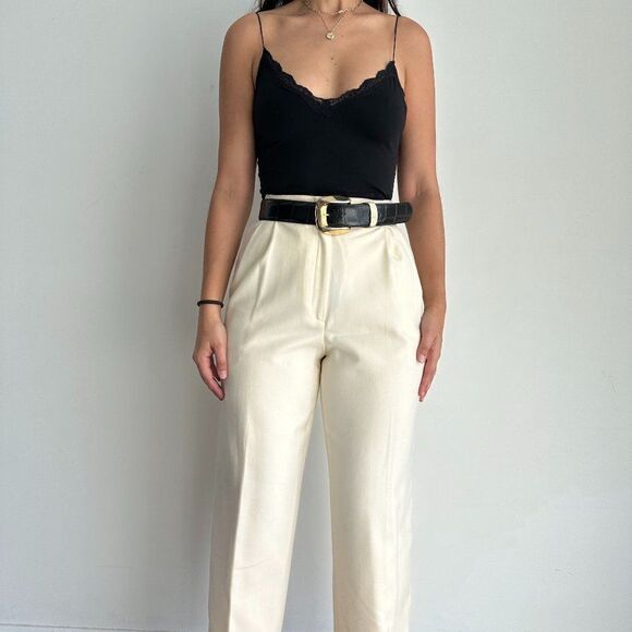 Vintage high waist 100% wool cream trousers - Picture 2 of 9
